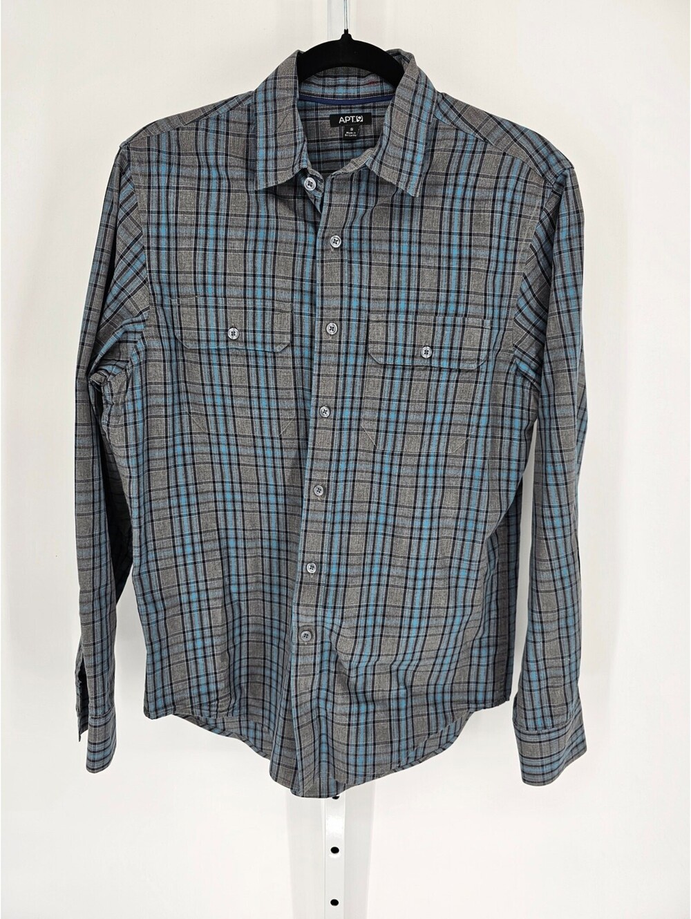 Apt. 9 Men's Gray Plaid Long Sleeve Button-Up Dress Shirt Size S